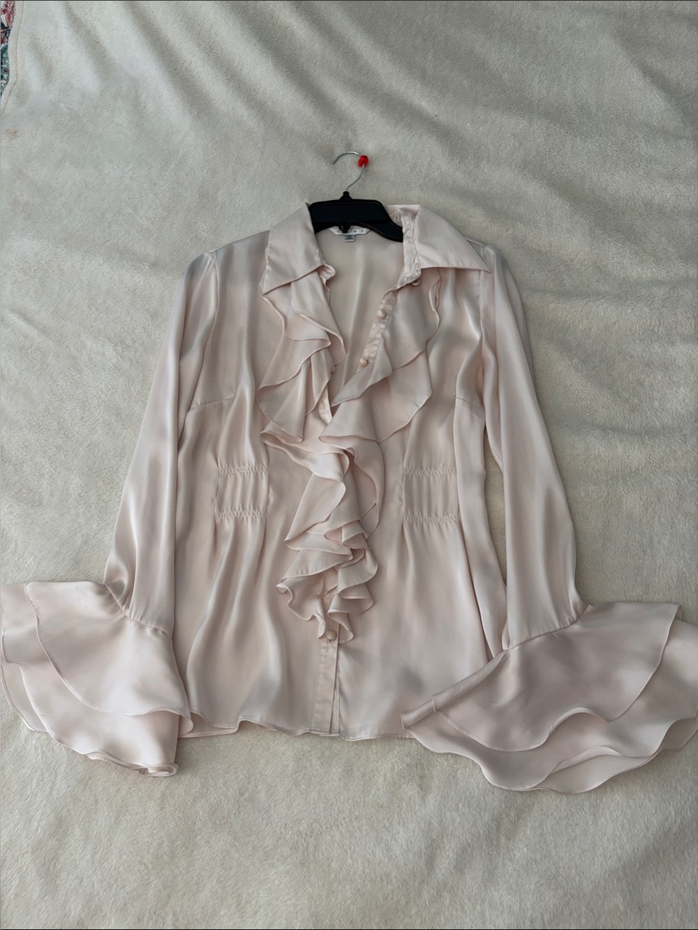 CAbi Soft Blush Ruffle Front Blouse